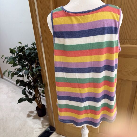 Haptics Colorful Large‎ Round Neck Striped Lightweight Knit Tank Swingy Loose - Picture 8 of 8